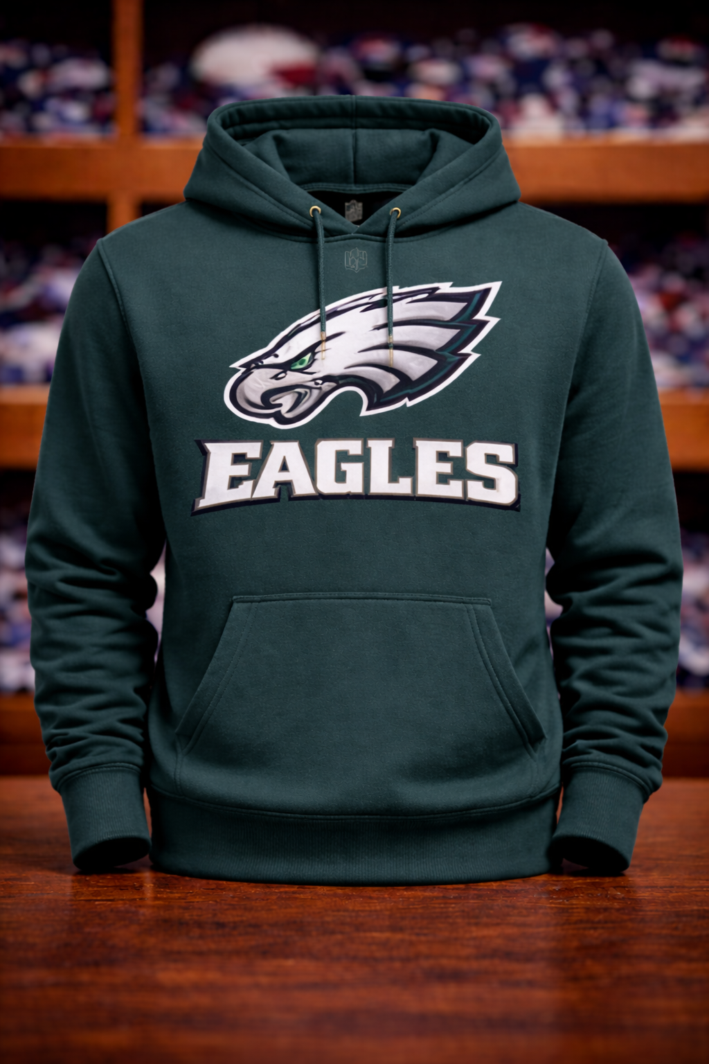 Philadelphia Eagles hoodie on wooden surface